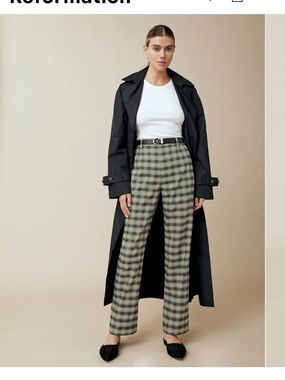Reformation Franklin Pant Green Check Plaid Trouser